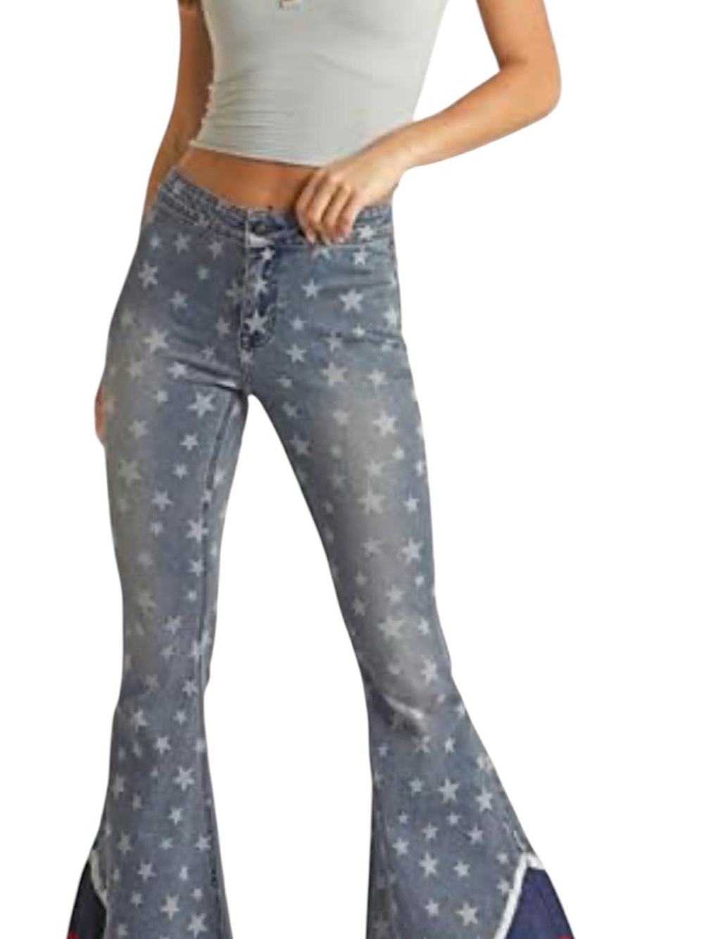 Rock n Roll Americana Star print denim bell bottom jeans